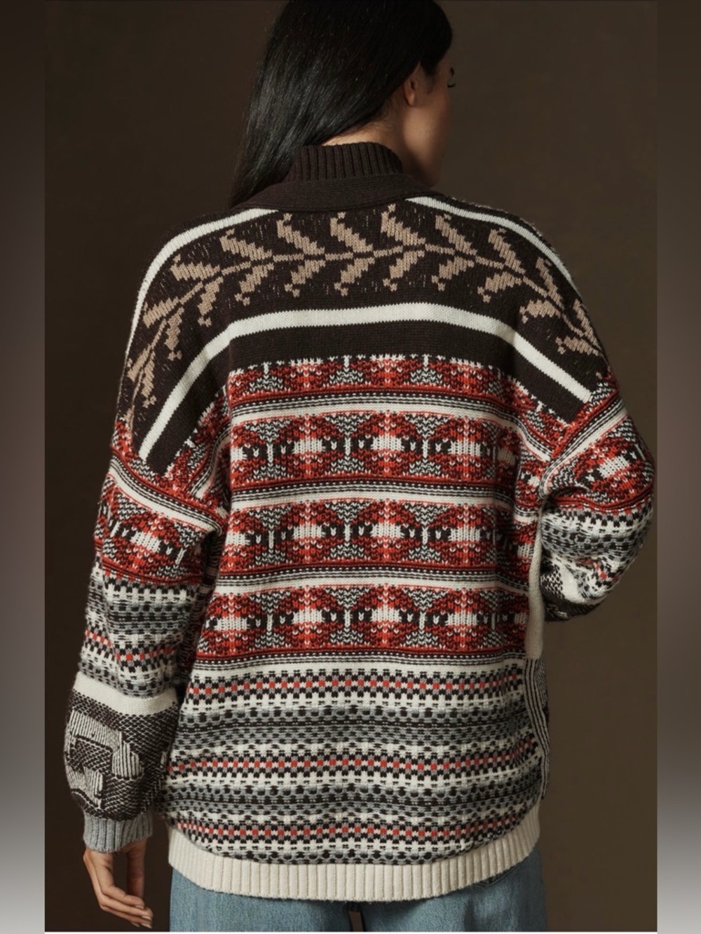 ANTHROPOLOGIE PILCRO Patchwork Cardigan Sweater Brown Fair Isle M - Picture 2 of 16